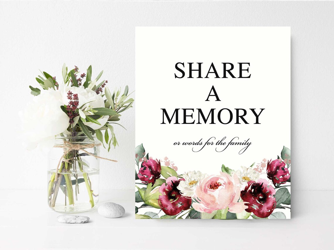 Funeral Share a Memory Sign, Floral Favorite Memory Sign, Funeral Sign ...