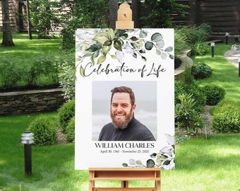 Celebration of Life Sign | Greenery Funeral Memorial Poster (18x24)