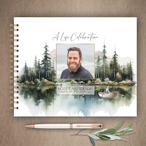 Funeral Guest book Fisherman Funeral Sign in Book, Memorial Guest Book Personalized Fishing Guest Book 8.5 x 11 Keepsake Celebration of Life
