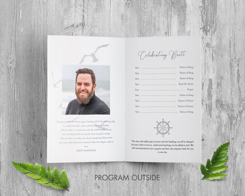 Funeral Program Template Printable Sailing Nautical Funeral Etsy