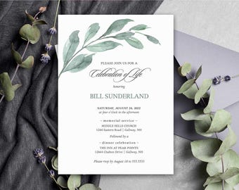 Elegant Funeral Announcement, Celebration of Life Invitation Template, Memorial Service For a Man Church Service Template or Printed cards