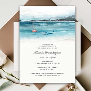 Funeral Invitation Printable, Nautical Celebration of Life Invitation Memorial Service Template, Sailboat Sailing Ocean Printed | Printable