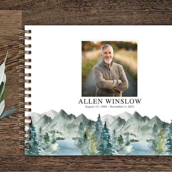 Memorial Guest Book, Celebration of Life Book, Funeral Sign in Book, Mountain Pines Custom Memorial Book, Remembrance Guest Book Photo