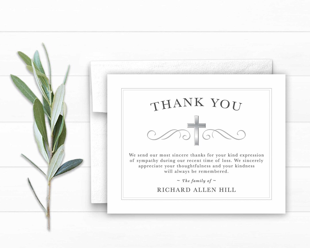 Sympathy Acknowledgement Cards, Funeral Thank You and Bereavement Notes