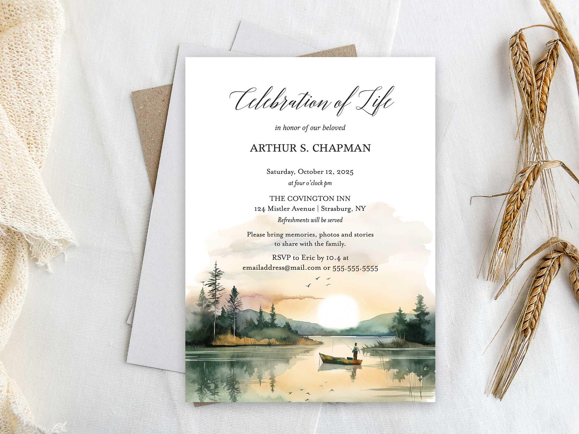 Fishing Memorial Invitation, Celebration of Life Announcement (PDF or ...
