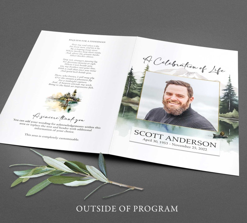 Fish Funeral Program Design Fishing Themed Funeral Program Template - Order of Service | Memorial ...