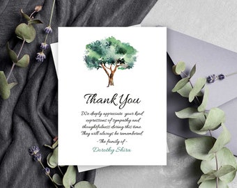 Funeral Thank You Card Printed, Sympathy Acknowledgement Cards, Bereavement Notes, Personalized Family Tree, Condolence Funeral Thank you