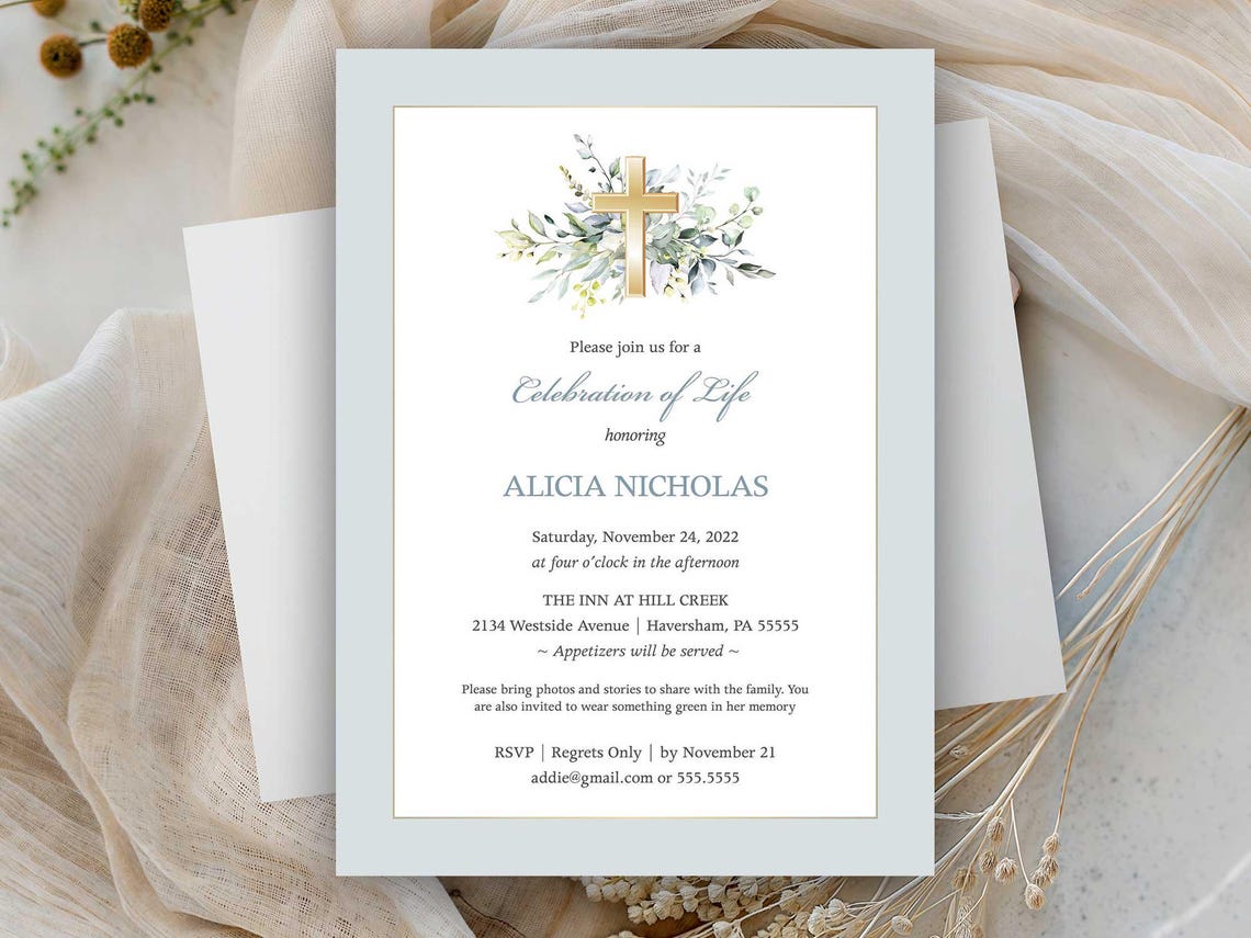 Mass Invertations Celebration of Life Invitation, Catholic Funeral Announcement, Memorial ...