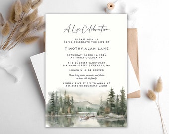Celebration of Life Invitation, Fishing Fisherman Funeral Announcement, Memorial Invitation Funeral Template, Printable File | Printed Cards