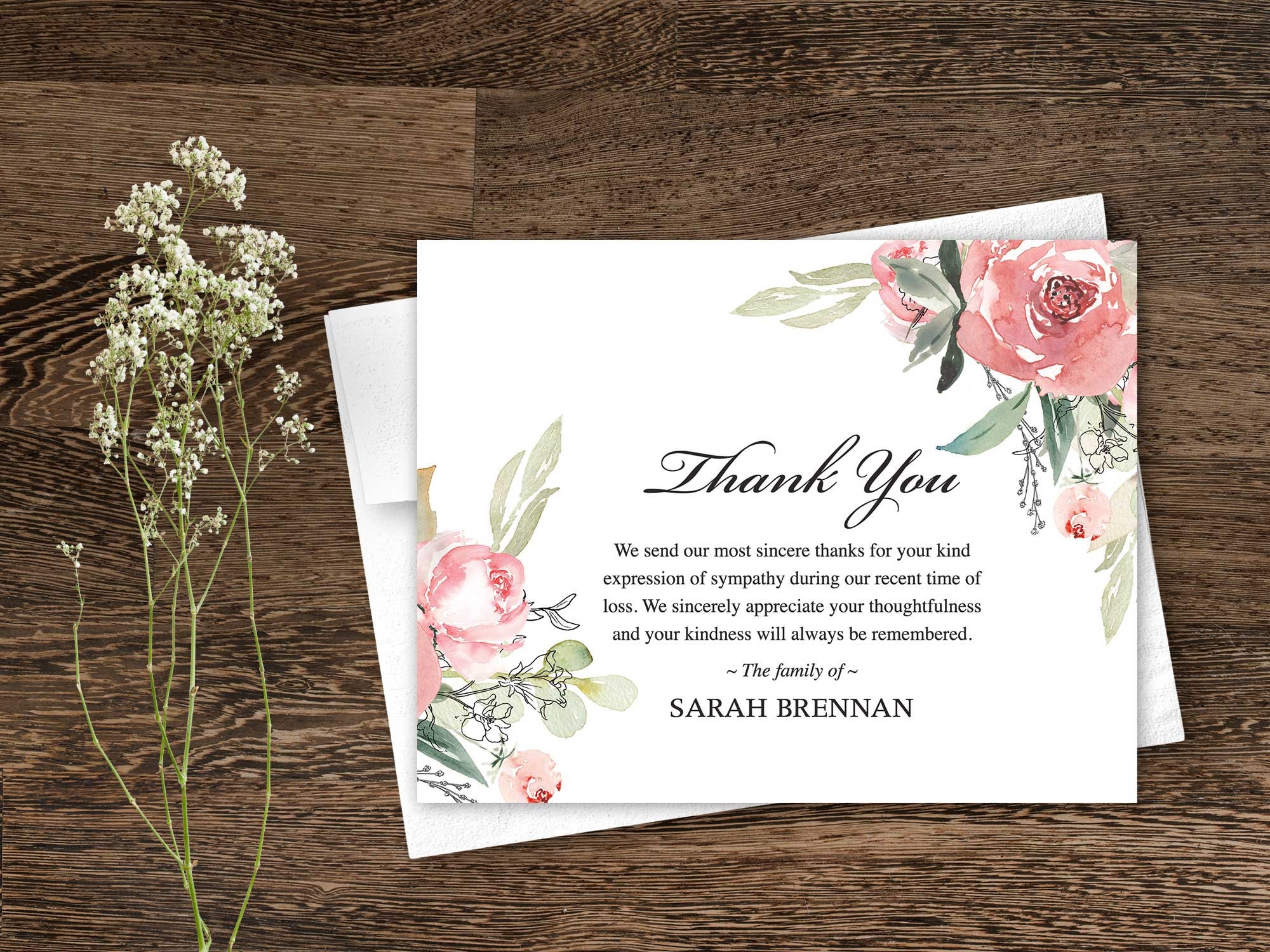 Personalized Greenery Pink Floral Customized Wording For Funerals