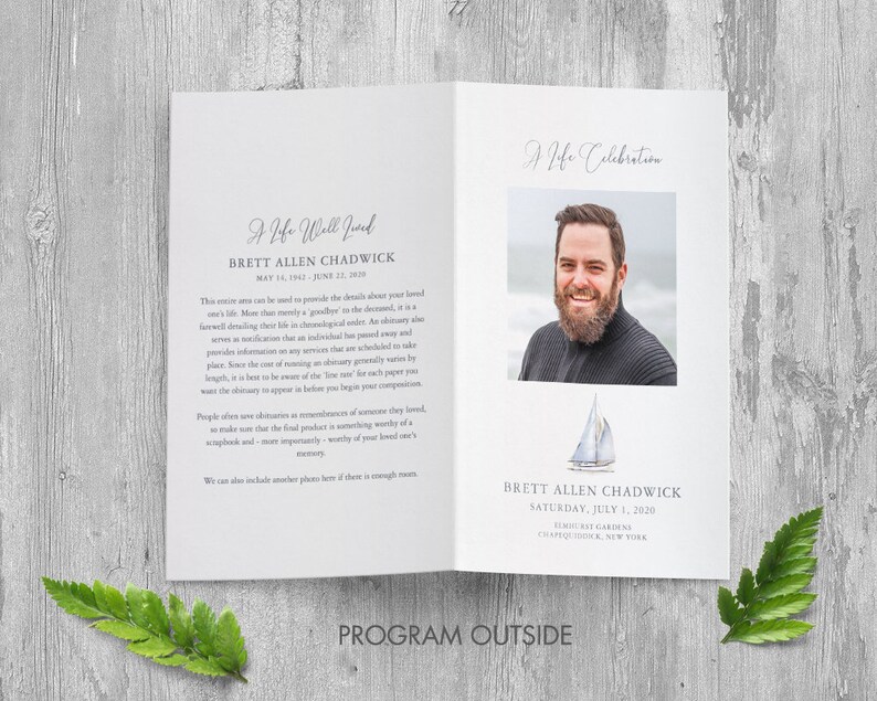 Funeral Program Template Printable Sailing Nautical Funeral Etsy