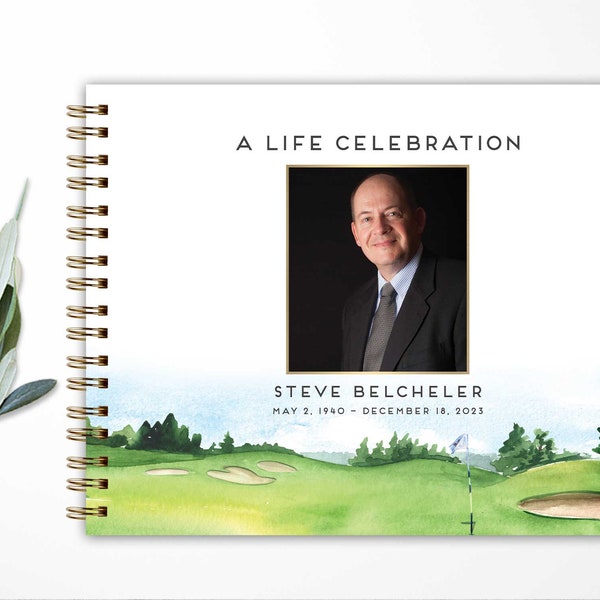 Funeral Guest book, Golf Sign in Book, Memorial GuestBook, Personalized Golfers Guest Book 8.5 x 11 Photo Keepsake Celebration of Life