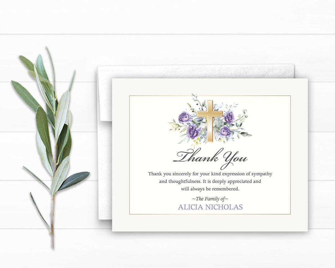 Funeral Thank You Cards, Printable Funeral Bereavement Notes, Religious ...