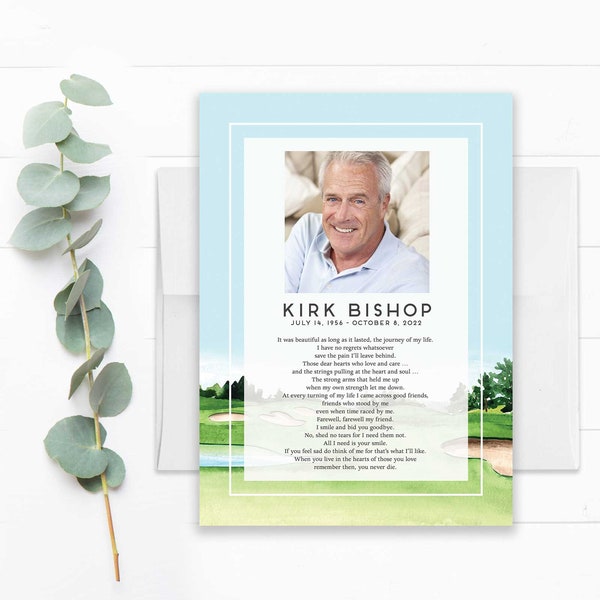 Golf Funeral Ideas, Memorial Poem Tribute Card Funeral Template Photo Poem Card Digital Template 5 x 7 Memorial Golfer's Celebration of Life