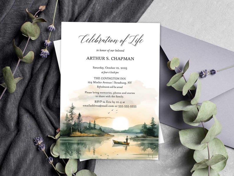 Fishing Memorial Invitation, Celebration of Life Announcement (PDF or ...
