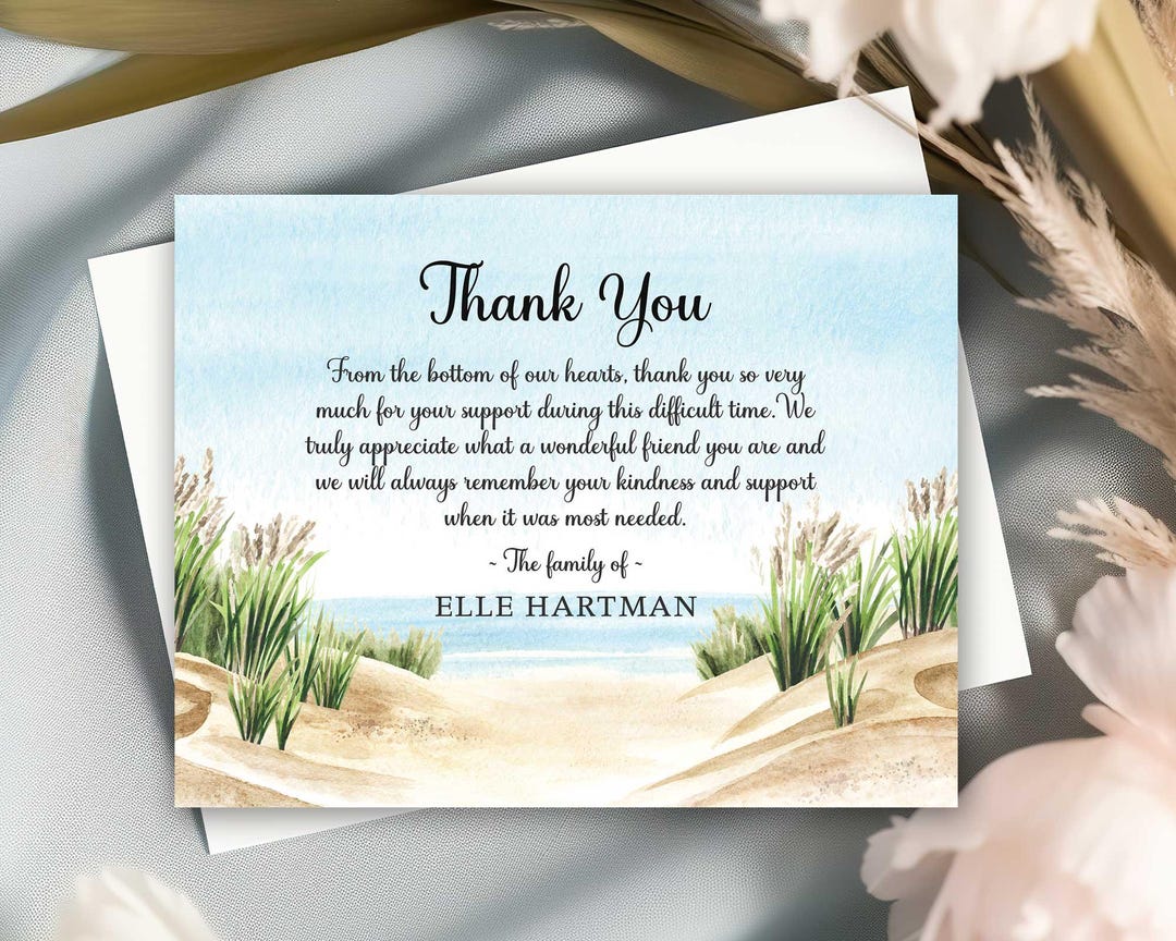 Funeral Sympathy Acknowledgement Cards, Beach Theme Thank You