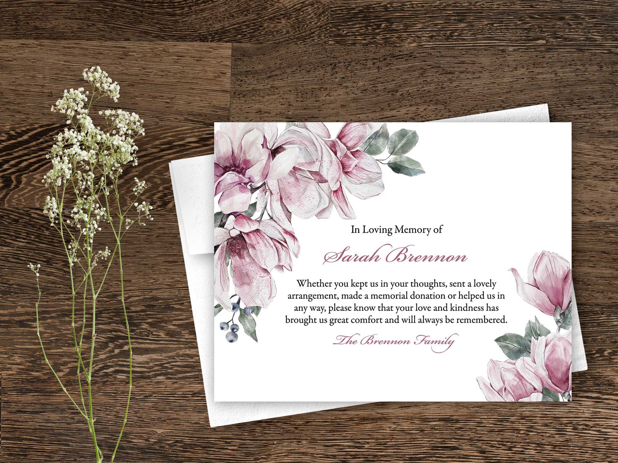 Sympathy Acknowledgement Cards, Funeral Thank You and Bereavement Notes ...