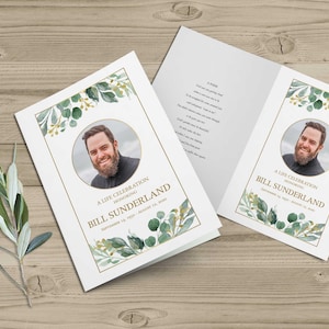 Funeral Program Template Celebration of Life Obituary Memorial or Tribute Service Printable Greenery Photo Program MADE TO ORDER Template