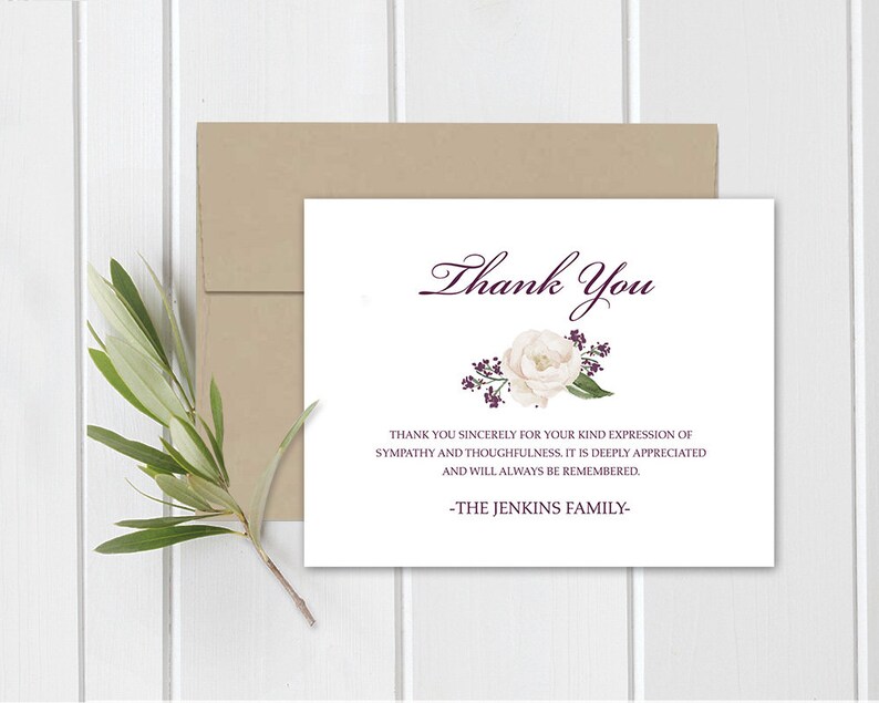 Funeral Acknowledgement Card Template Sympathy Thank You Note Etsy