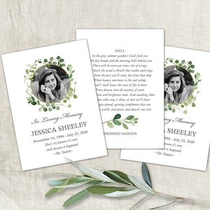 Funeral Card Printable Mass Cards Photo Custom Design Template 2.5 X 4. ...