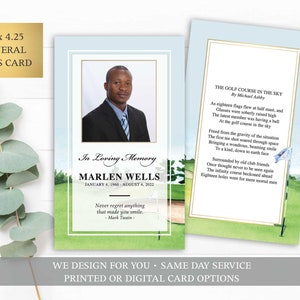 Funeral Prayer Card Template, Printable Memorial Prayer Card Printable, Memorial Keepsake, Golf Theme Mass Card, Obituary Card, Remembrances