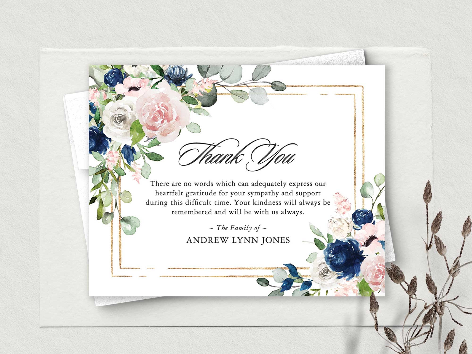 Sympathy Acknowledgement Cards, Funeral Thank You and Bereavement Notes ...
