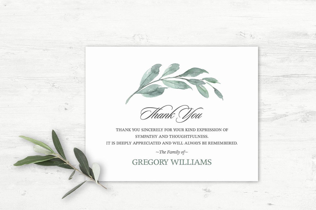 Custom Funeral Thank You Cards, Acknowledgement Card Template, Sympathy