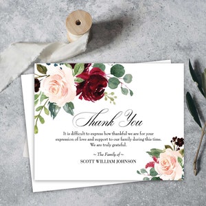 Funeral Thank You Cards | Printable Funeral Thank You Notes | Memorial Cards | Sympathy Thank You Cards | Obituary Template Printed Cards