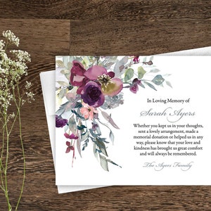 Funeral Thank You Cards | Printable Funeral Thank You Notes | Memorial Cards | Sympathy Bereavement Cards | Obituary Template Printed Card
