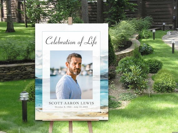 Beach Funeral Photo Board Template, Welcome Sign Celebration of Life, Memorial Service Printed or Template Options 18 x 24