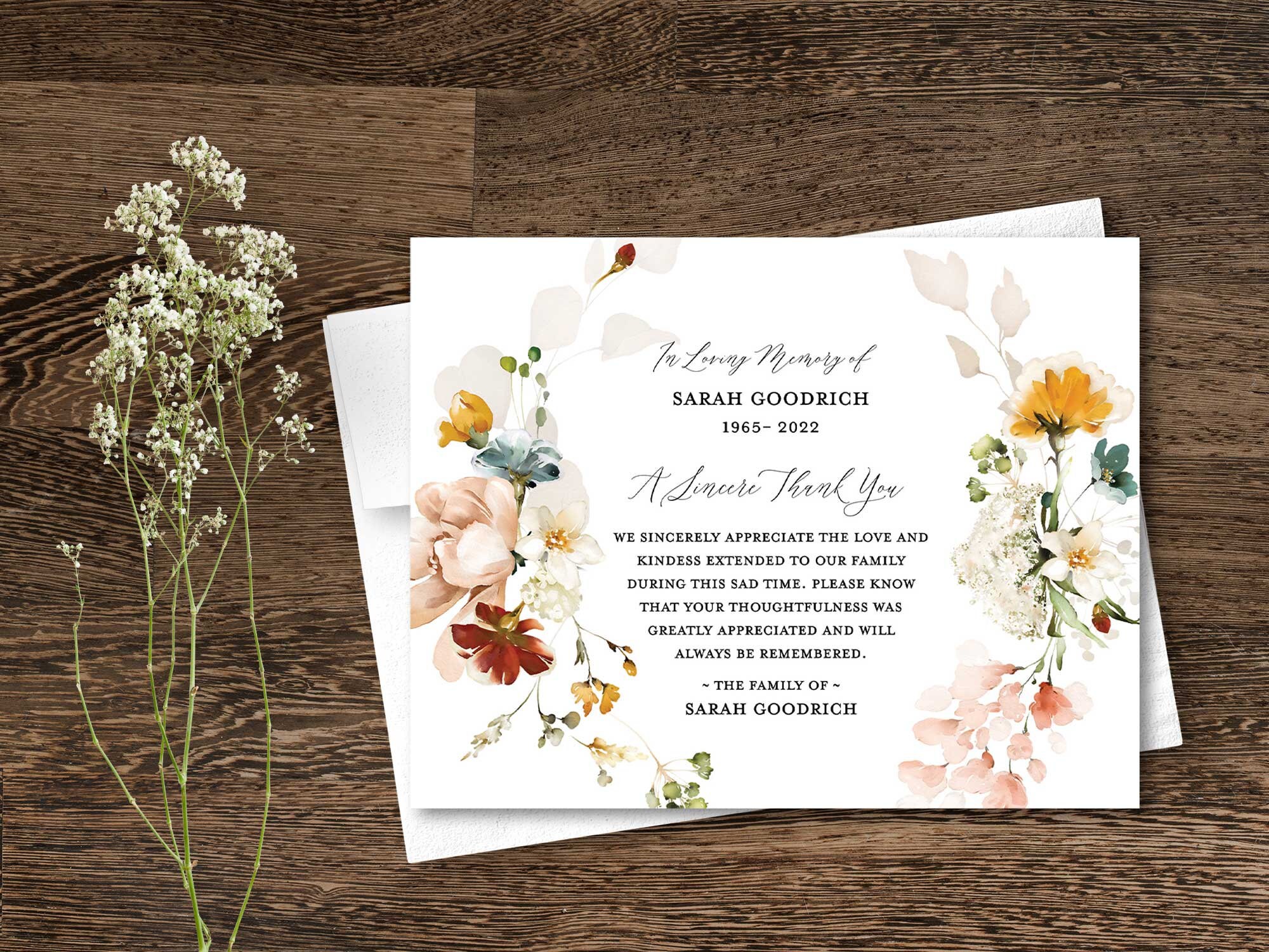 Sympathy Acknowledgement Cards, Funeral Thank You and Bereavement Notes ...