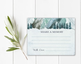Watercolor Mountain Funeral Memory Card (Printable Template)