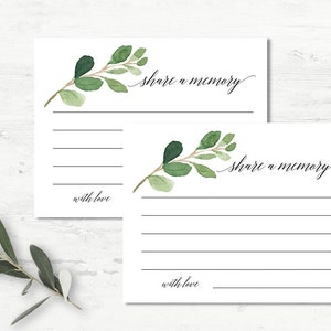 Share A Memory Card Printable Template Greenery Eucalyptus Funeral Celebration of Life Favorite Memory Share a Memory Memorial Service