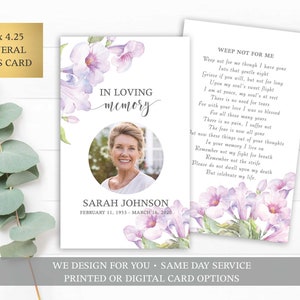 Funeral Prayer Card Template Memorial Prayer Card Template Floral Funeral Prayer Card Catholic Mass Card Printable Memorial Service Card
