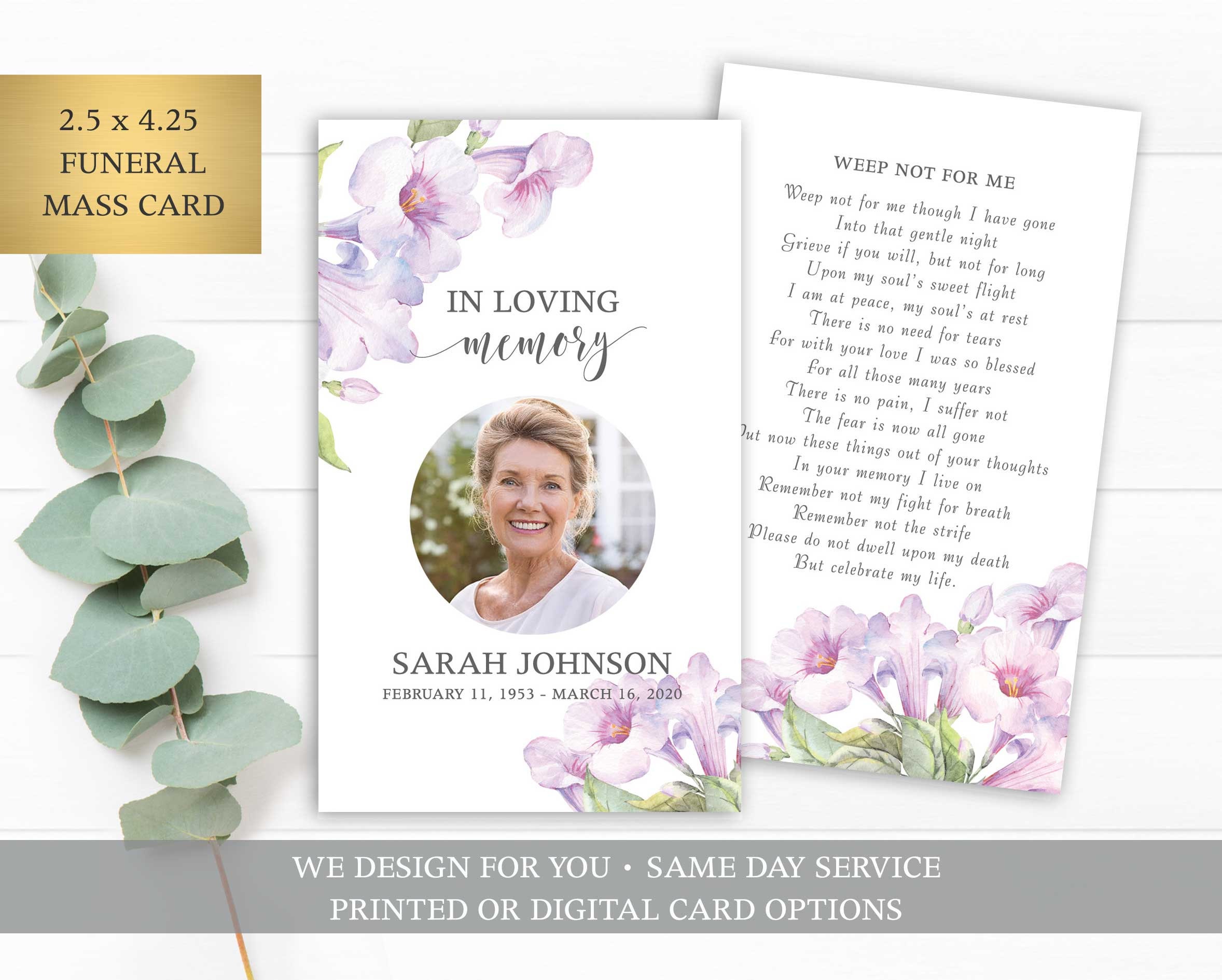 Funeral Prayer Card Template Memorial Prayer Card Template - Etsy