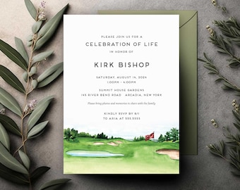Golf Celebration of Life Invitation Template, Golfers Funeral Announcement, Memorial Service Invitation Printed or Digital