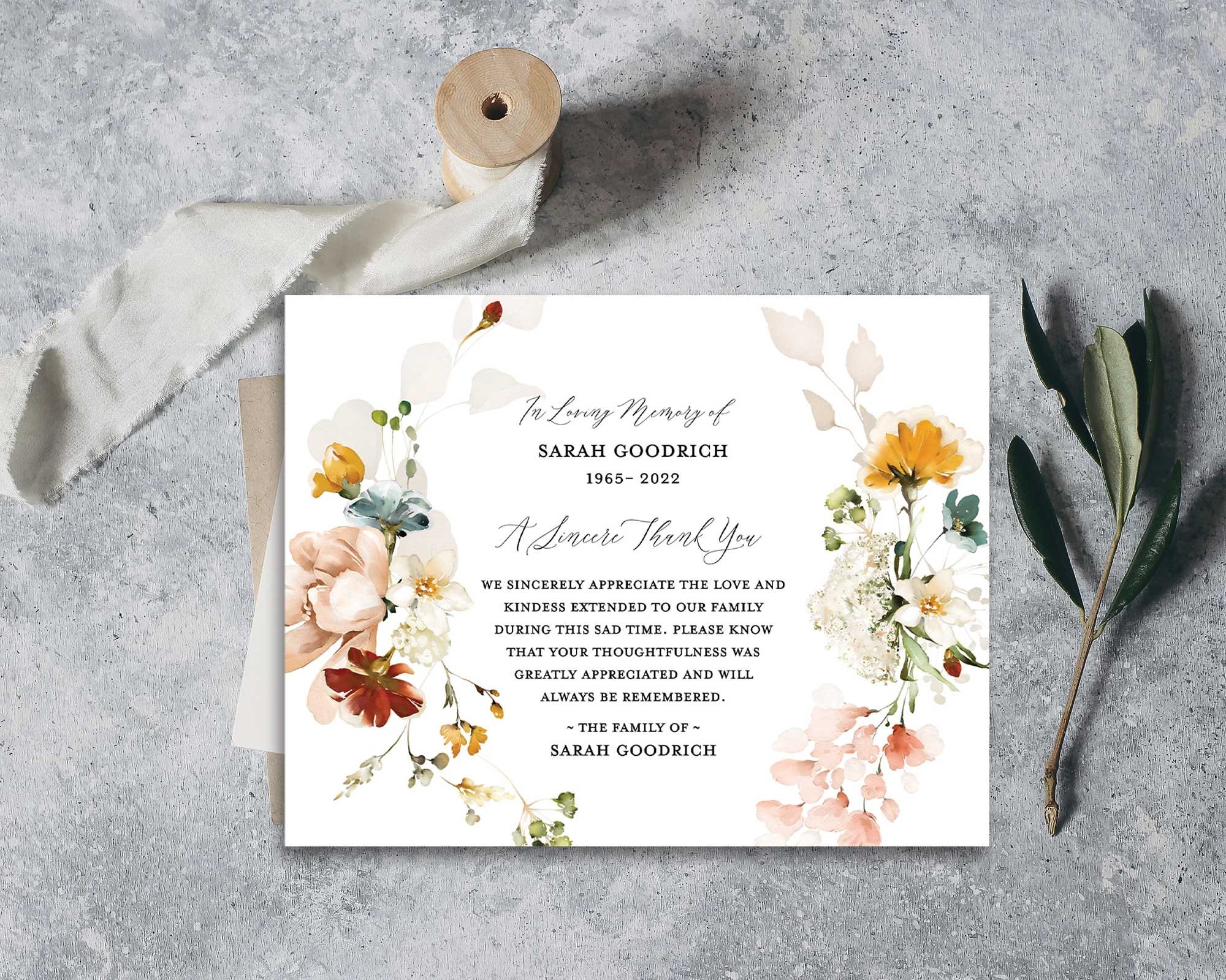 Sympathy Acknowledgement Cards, Funeral Thank You and Bereavement Notes ...