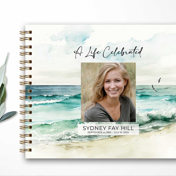 Funeral Guestbook, Remembrance Guest Book. Memorial Guest signature Book, Personalized Funeral Book Sailing Ocean Beach, Celebration of Life