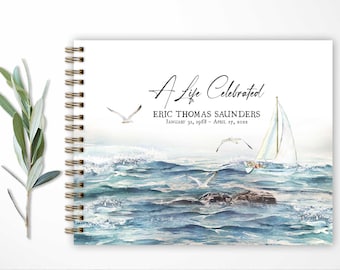 Funeral Guestbook | Remembrance Guest Book | Memorial Sign In | Personalized Funeral Book Sailing Ocean Beach Theme | Celebration of Life