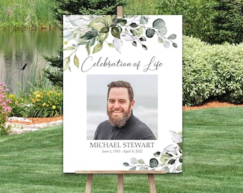 Funeral Welcome Sign Celebration of Life Sign Poster Greenery Masculine Memorial Service Poster Board Funeral Decor In loving memory 18 x24