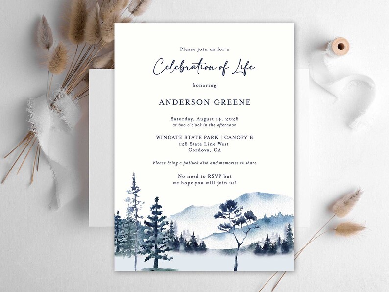 Celebration of Life Invitation, Blue Mountain Funeral Announcement ...