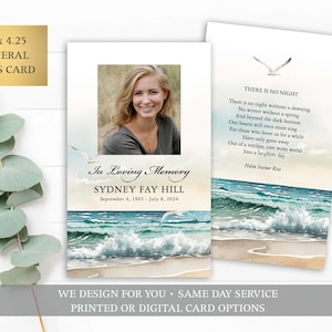 Funeral Prayer Card Template, Printable Memorial Prayer Card Printable, Memorial Keepsake, Beach Ocean Mass Card, Memorial keepsake Funeral