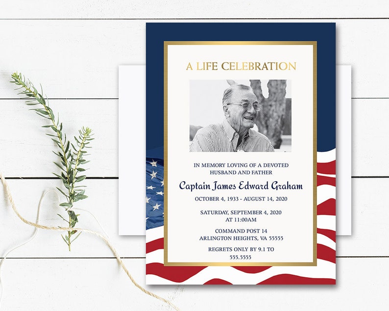 Funeral Announcement Card Military Funeral Invitation Etsy