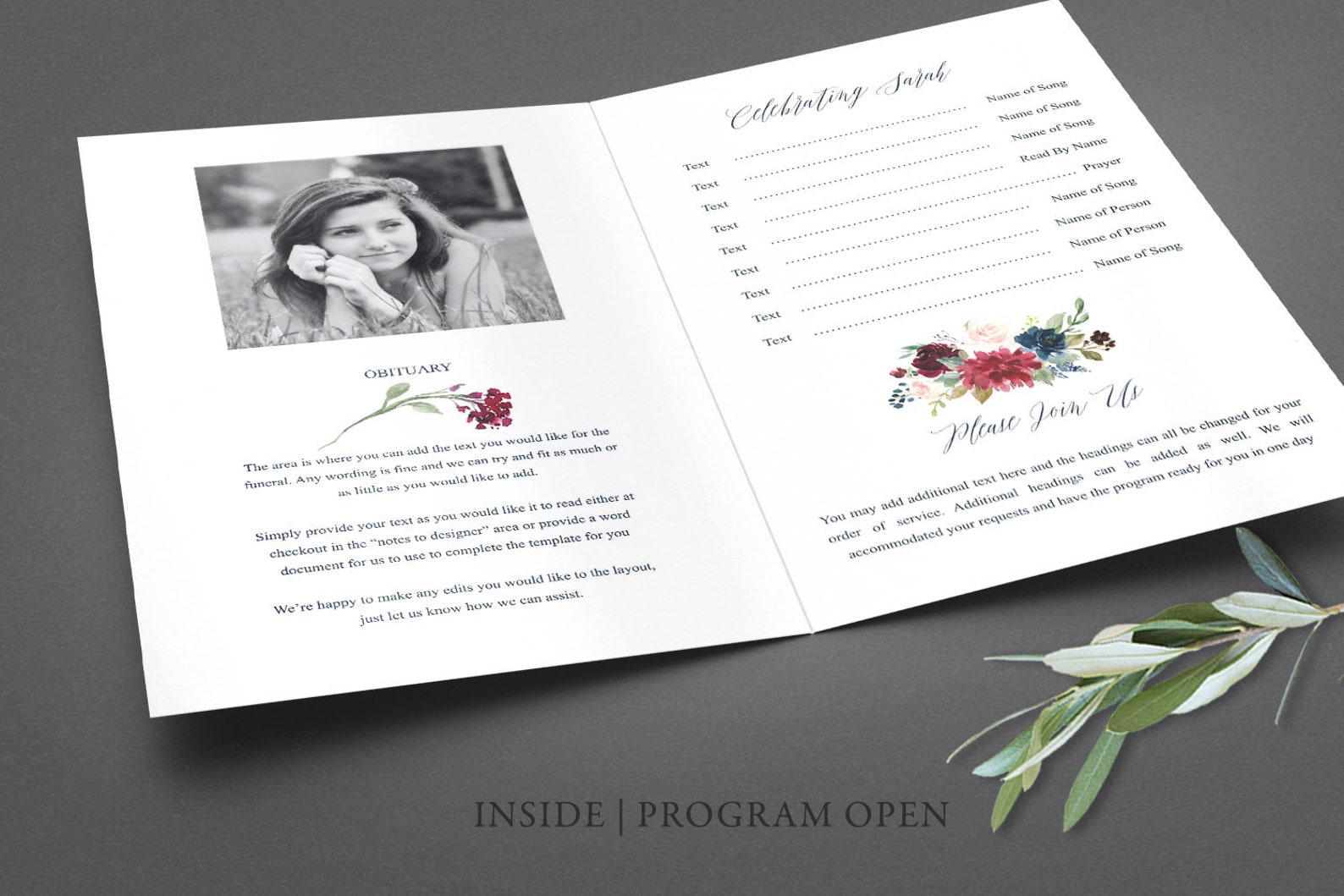 Printable Funeral Program Template Floral Funeral Memorial | Etsy