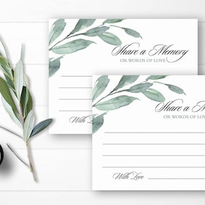 Deel een afdrukbare geheugenkaart, deel een herinnering of woorden van liefdeskaart begrafenis, deel een herinnering groen verlaat herdenkingskaarten, Instant Download