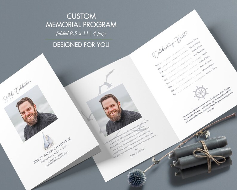 Funeral Program Template Printable Sailing Nautical Funeral Etsy