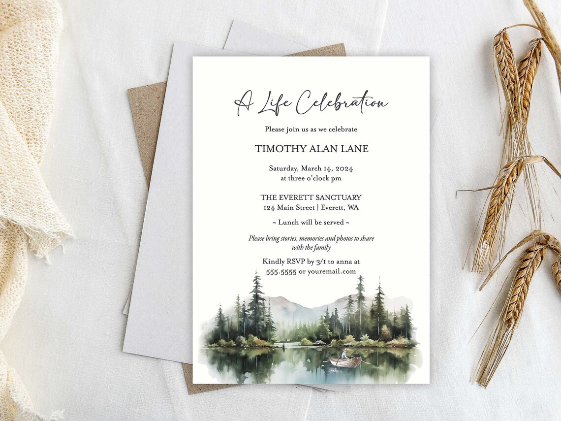 Celebration of Life Invitation, Fishing Fisherman Funeral Announcement ...