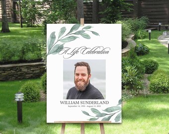 Welcome Sign Celebration of Life, Photo Funeral Poster Greenery Memorial Service Template  Printed | DIY print 18 x 24 Decor