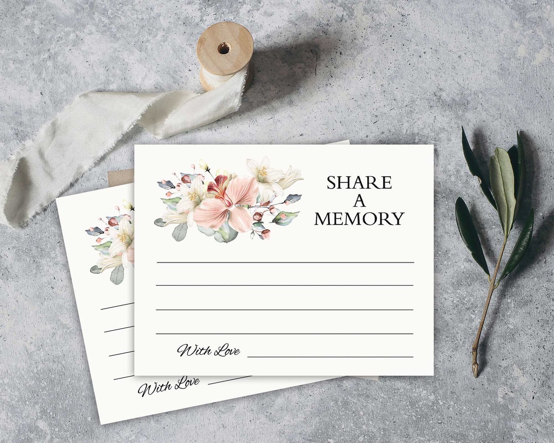 Share a Memory Card Printable, Funeral Share a Memory Card Celebration