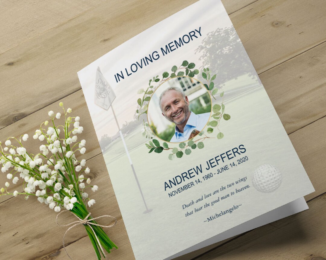 Golfer's Funeral Program Template Obituary Order of Service Template Printable Memorial Service